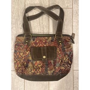 Vintage Y2K Fossil Tapestry Tote Bag Multicolor Floral Patchwork Shoulder Bag